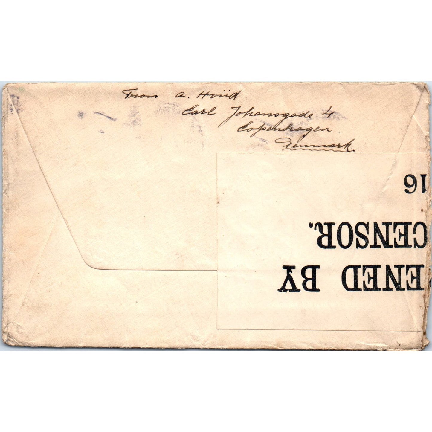 c1917 Copenhagen Denmark to M. Mason New York City Postal Cover Envelope AE7