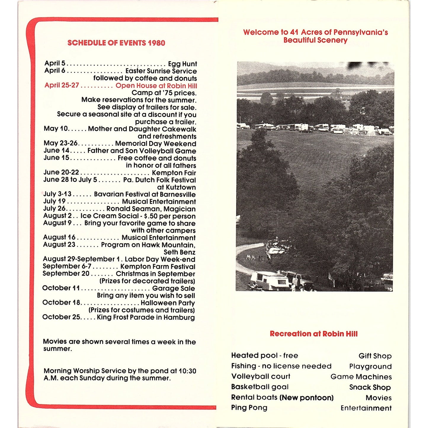 Robin Hill Campsites Dale & Gladys Hylton Lenhartsville Travel Brochure TH2-OP5