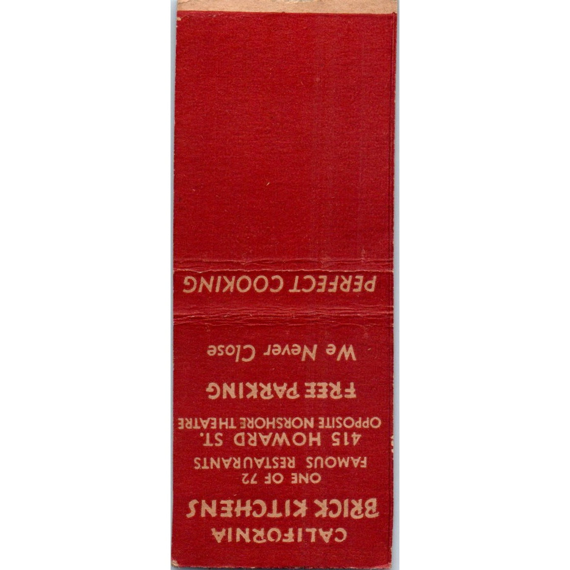 California Brick Kitchens 415 Howard Street Vintage Matchbook Cover SF4-Y5