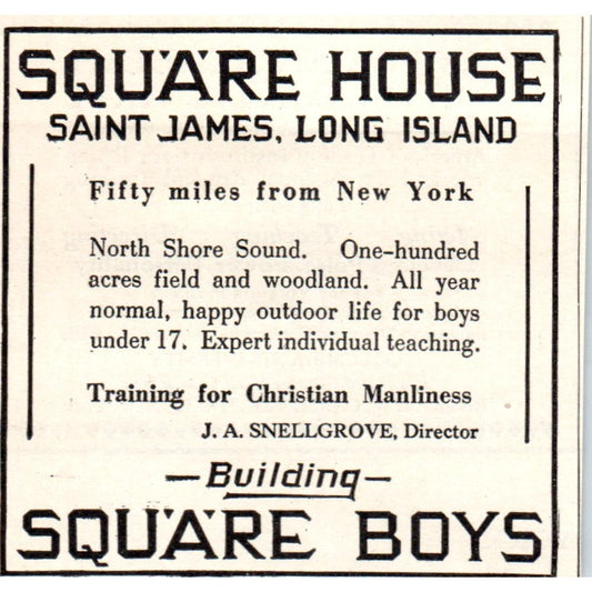 Square House Saint James Long Island J.A. Snellgrove 1924 Magazine Ad AF2-A1