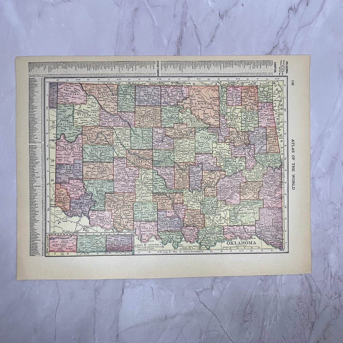 Antique Map of Oklahoma 1910 Print V14-7