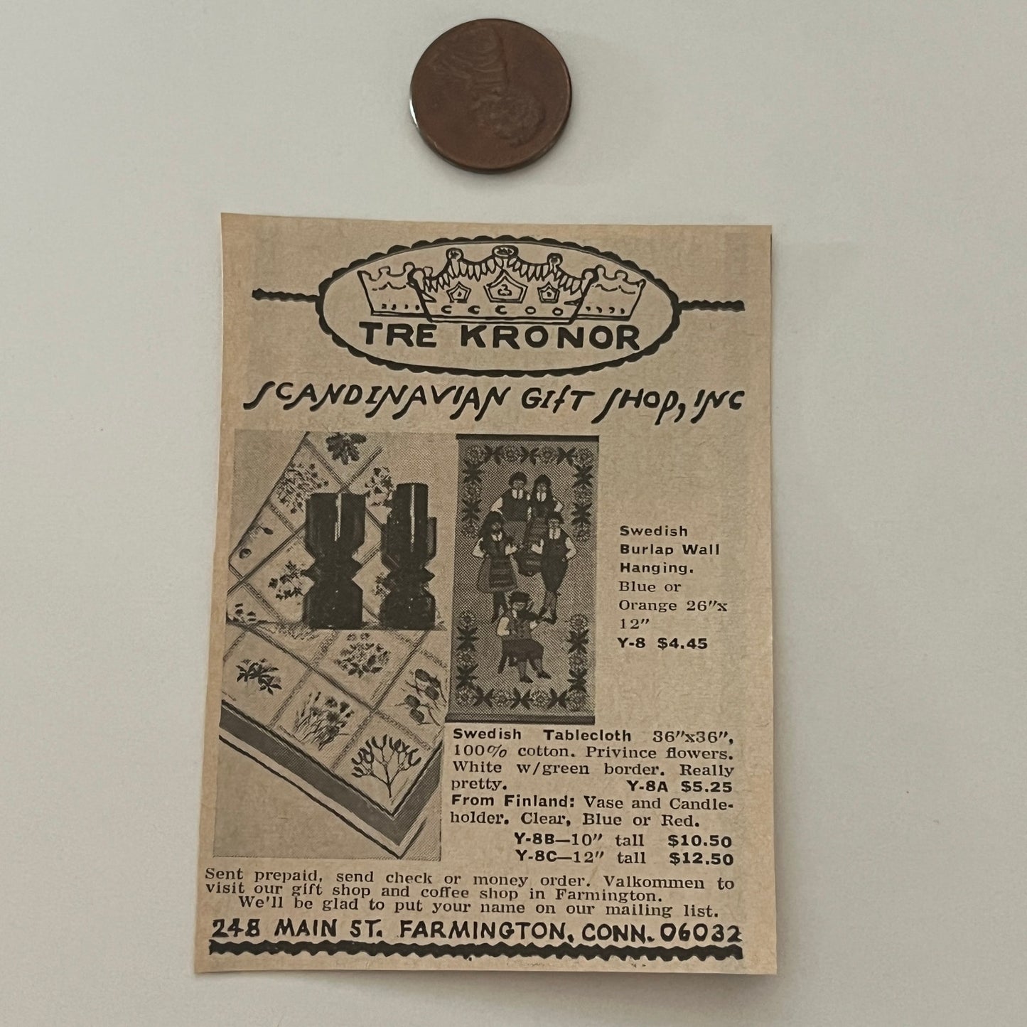 Tre Kronor Scandinavian Gift Shop Farmington CT 1971 Magazine Ad SAG4-S15