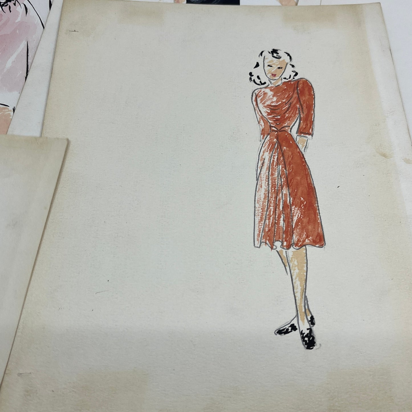 1940s Lot of 6 - 8.5x12 Fashion Sketches & Studies Winifred Schutsky TC5