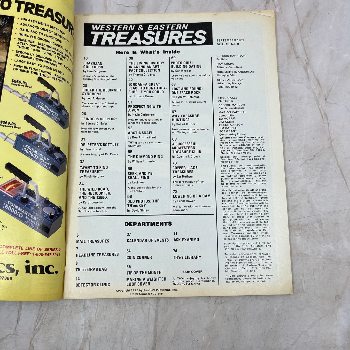 1982 Sept - Western & Eastern Treasures Magazine - Treasure Hunting Gold M13