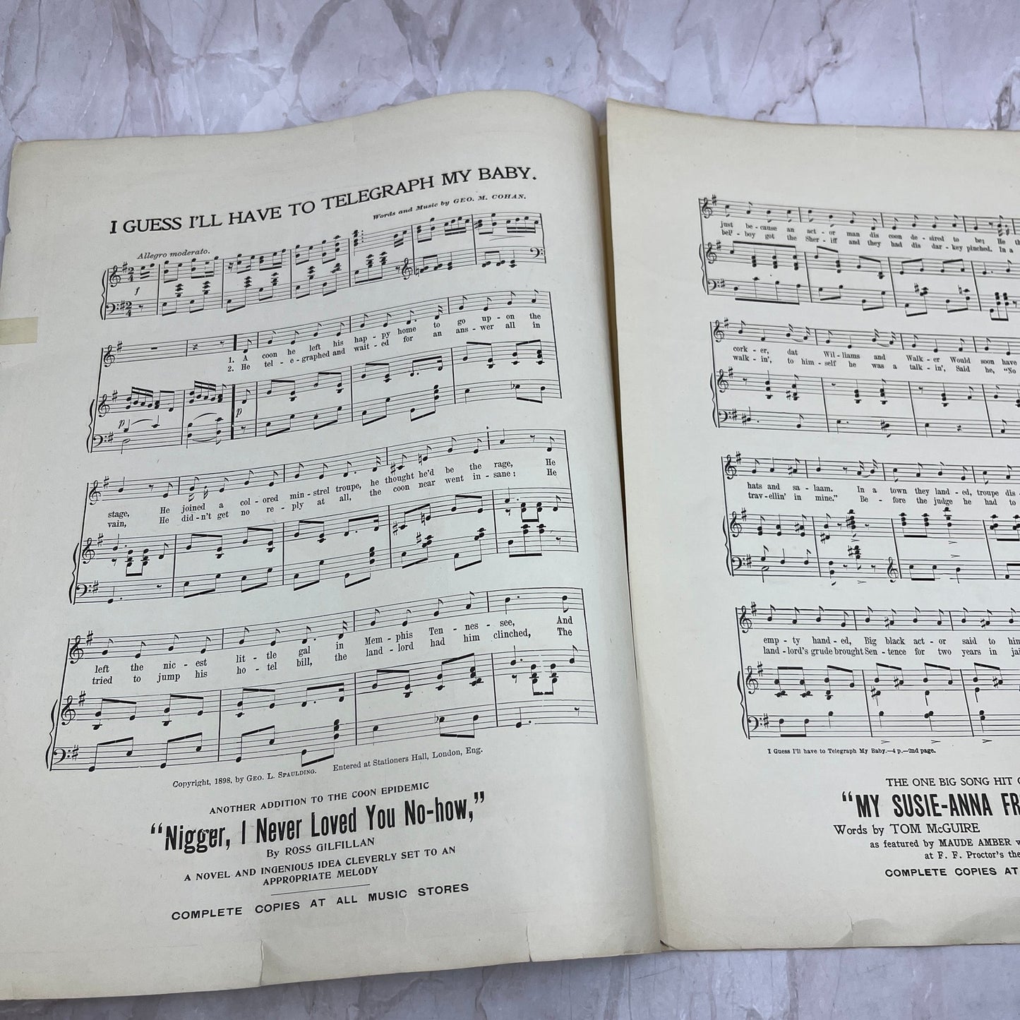 1898 I Guess I'll Have to Telegraph My Baby Geo. M Cohan Antique Sheet Music Ti5