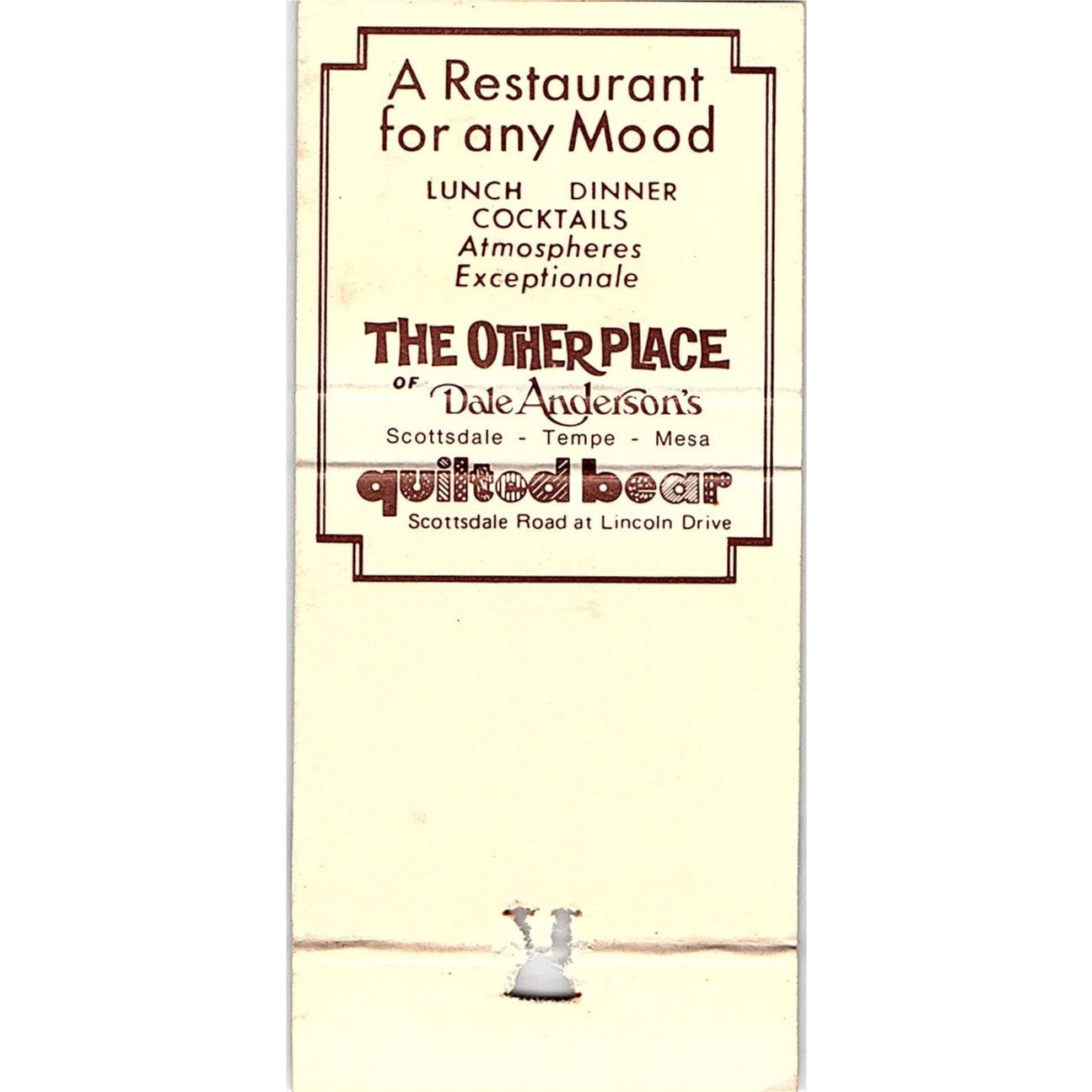 The Other Place Restaurant Scottsdale Tempe Mesa AZ Vintage Matchbook TB6-MB2-12