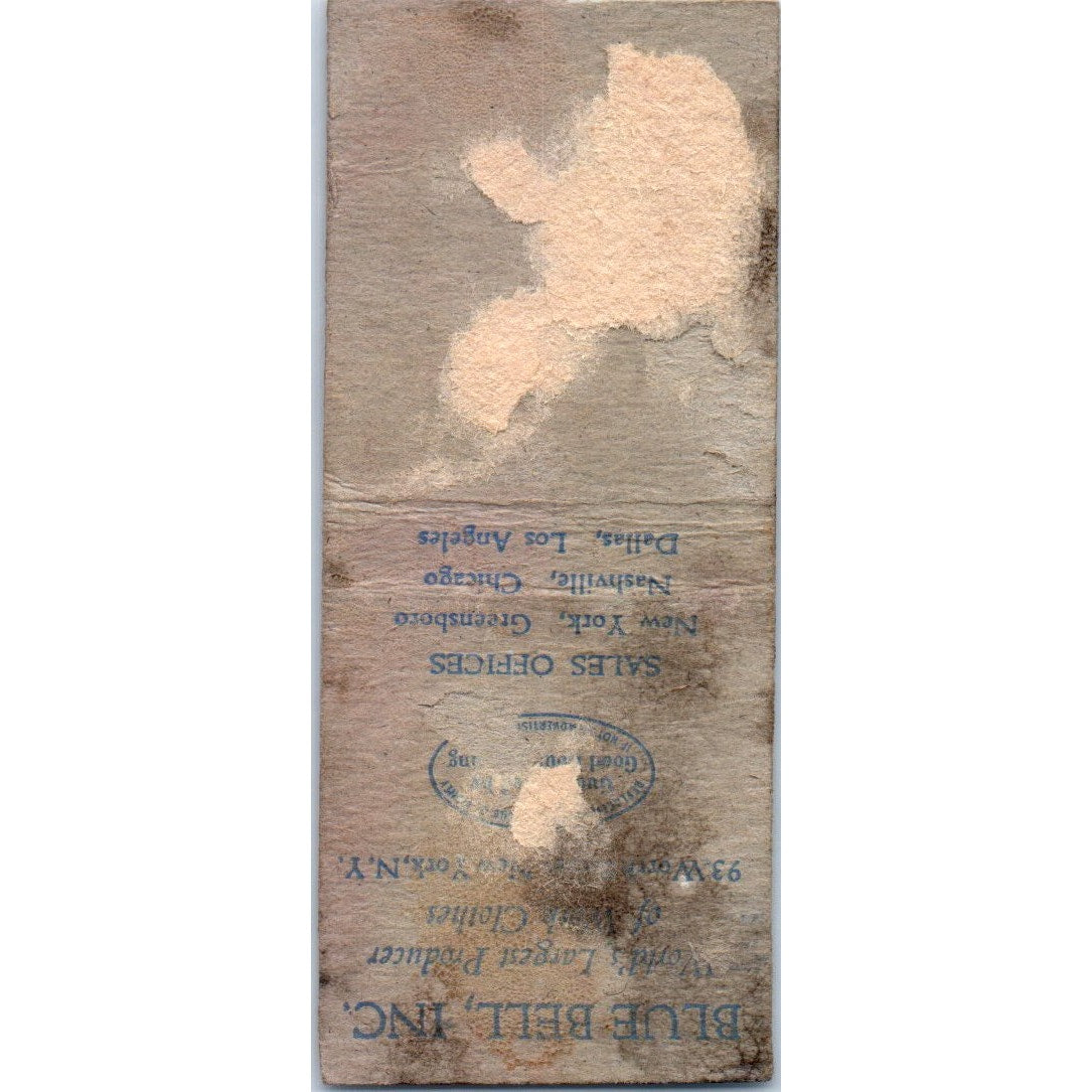 Blue Bell Big Ben Casey Jones Work Clothes Vintage Matchbook Cover SD4-Y13