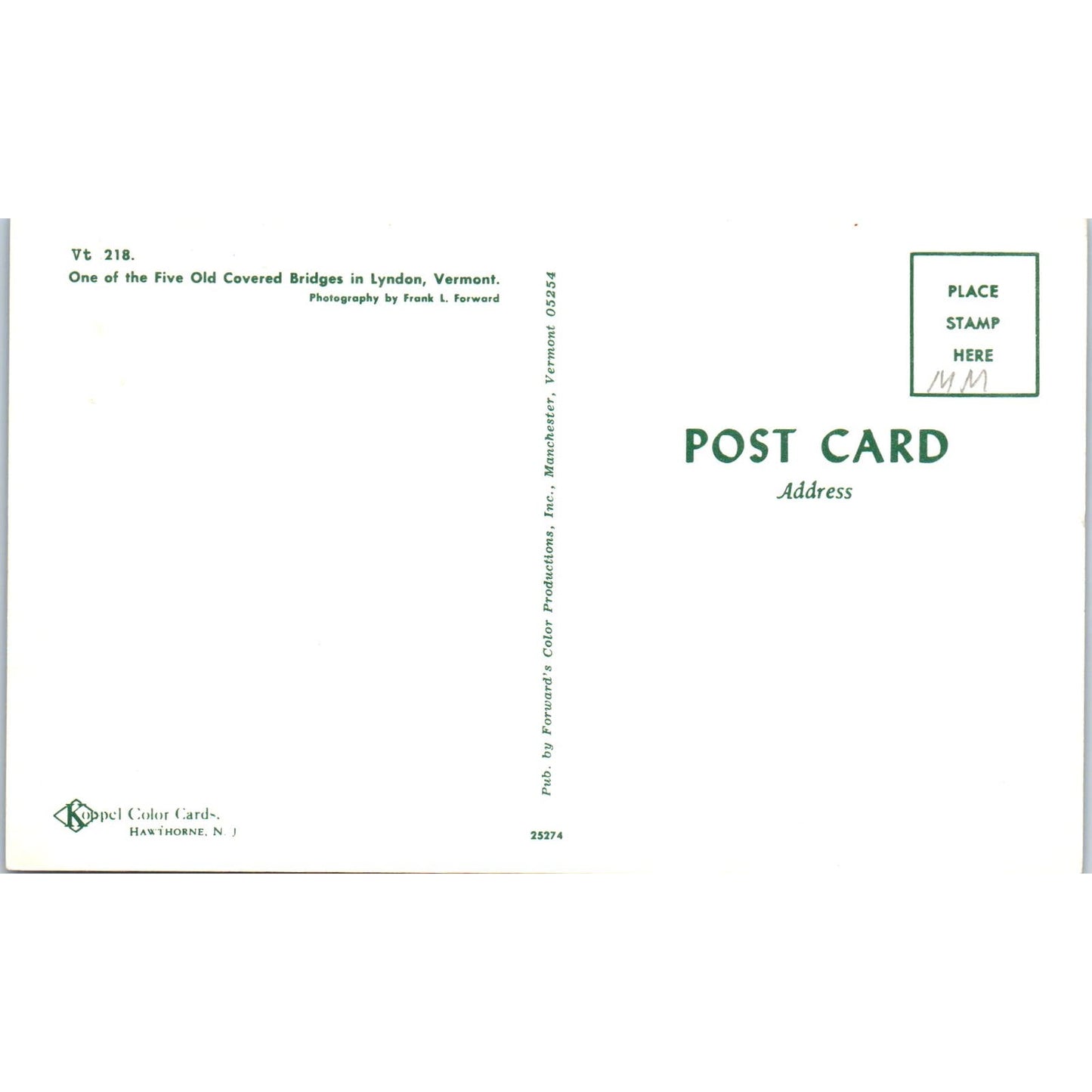 One of 5 Covered Bridges in Lyndon Vermont Covered Bridge Postcard PB11