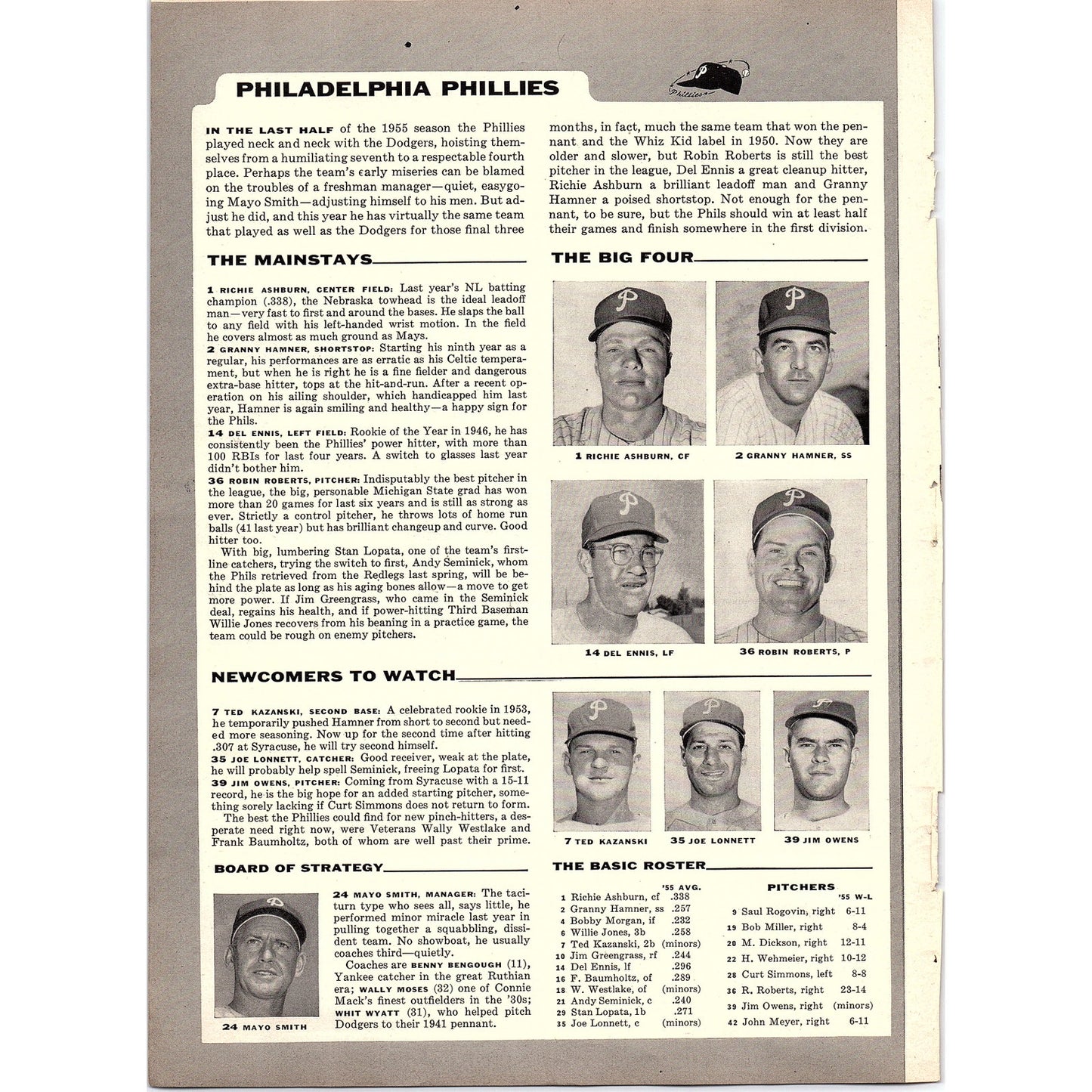 New York Giants, Philadelphia Phillies Baseball Team Preview 1956 Article AG7-6