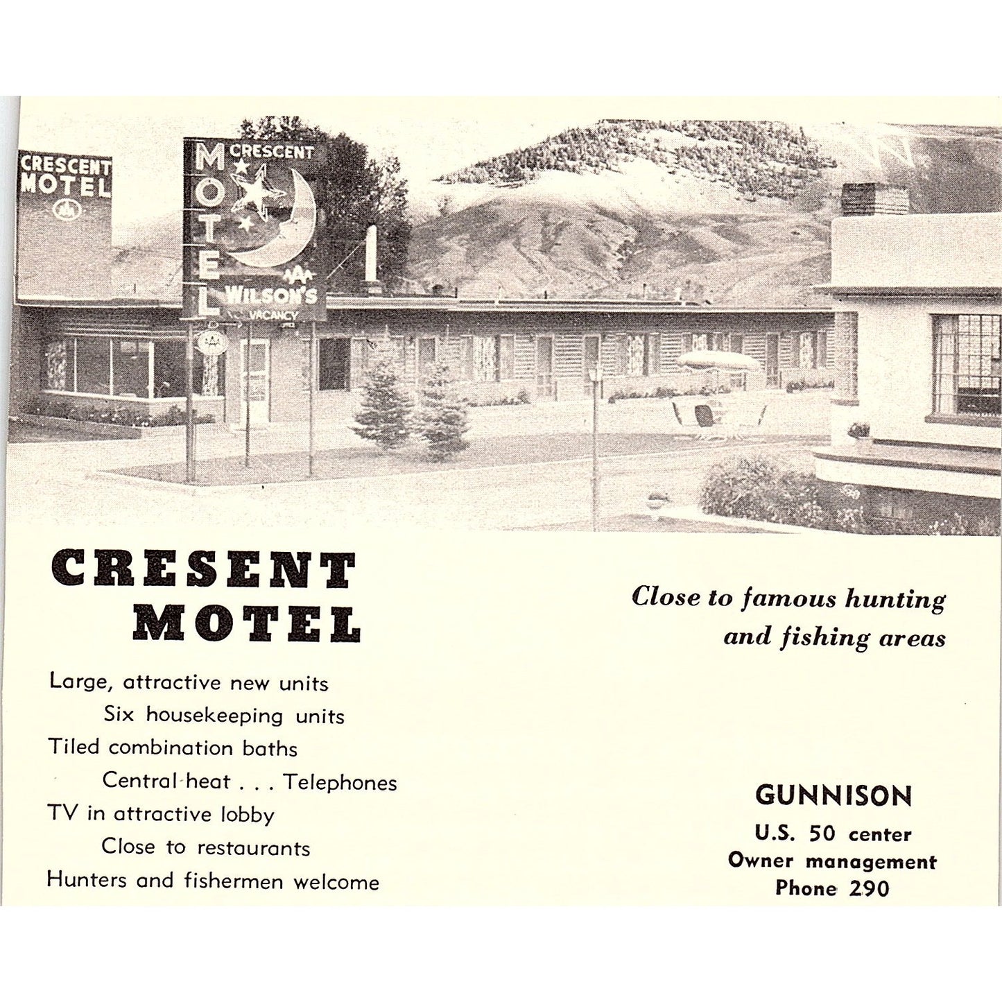 Crescent Motel Gunnison CO 1958 Ad AG1-H5