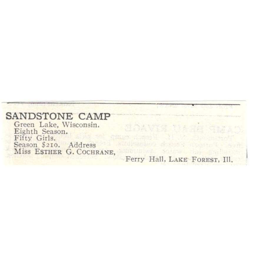 Sandstone Camp Green Lake WI Ester G. Cochrane c1918 Advertisement AE5-SA9