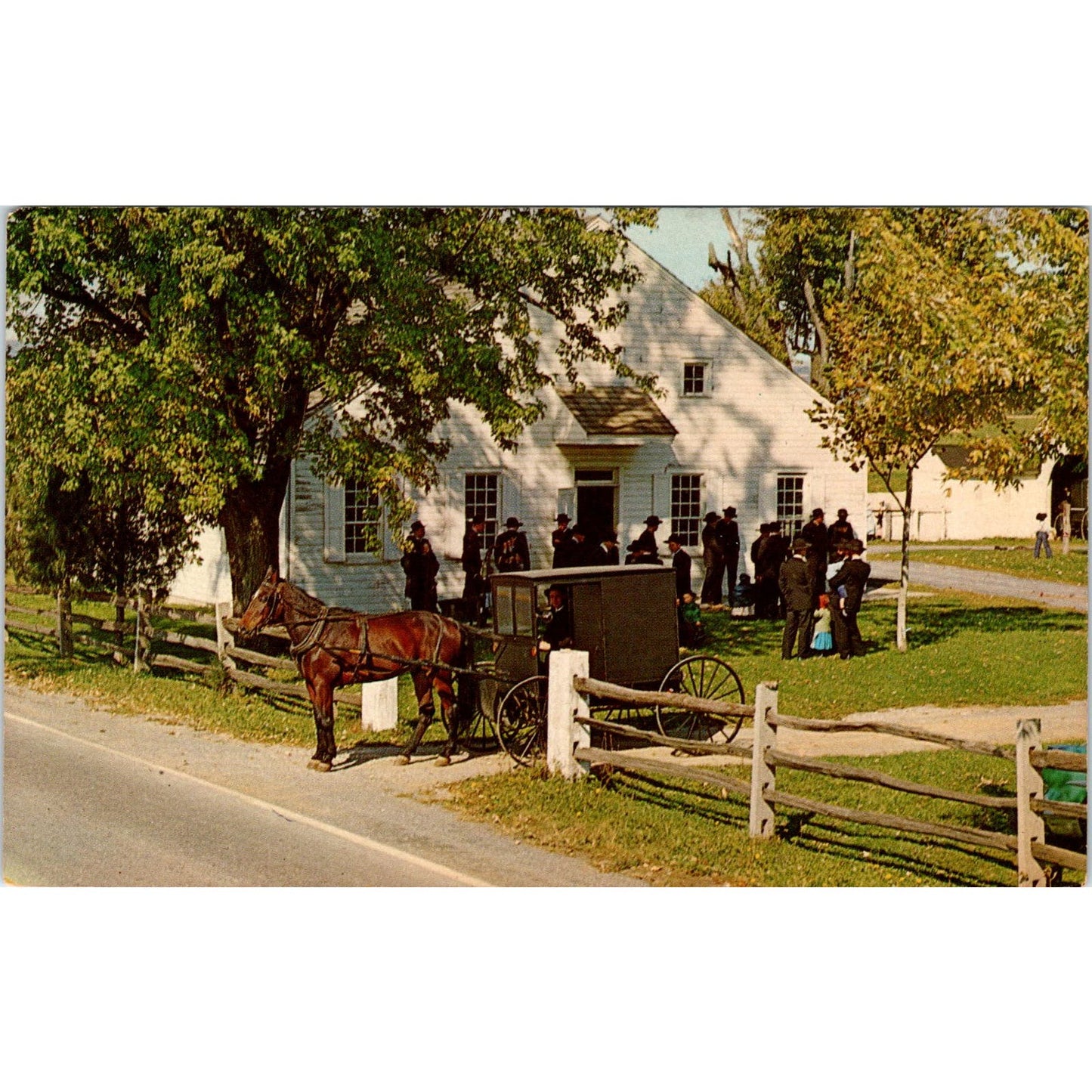 Mennonite Plain Sect House of Worship PA Dutch Country Vintage Postcard PD4