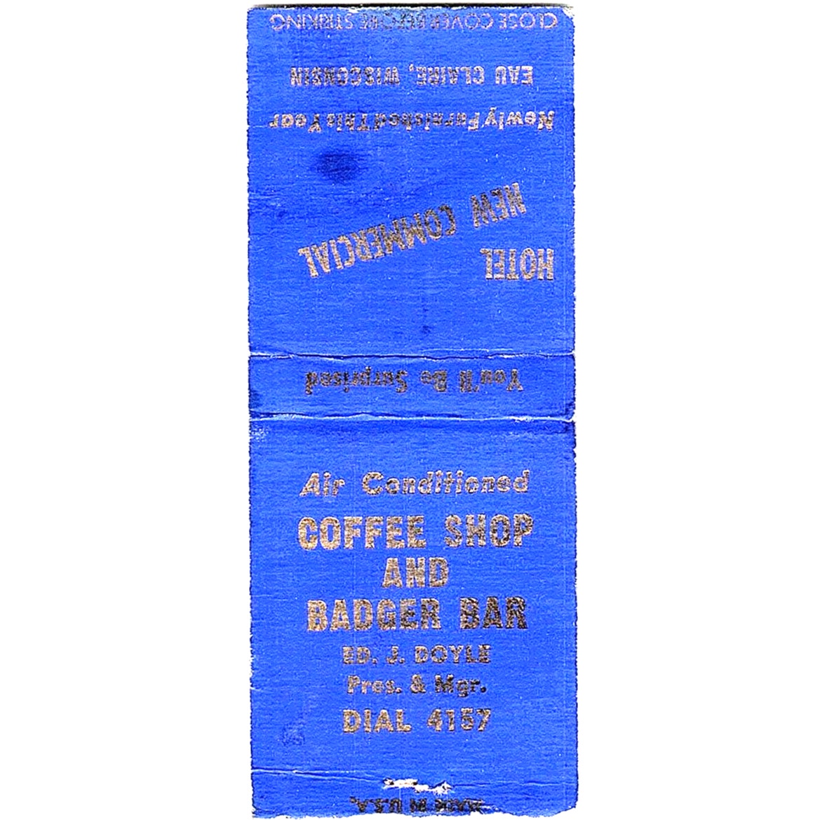 Coffee Shop & Badger Bar Ed J. Doyle Eau Claire Vintage Matchbook Cover SC7-Y10