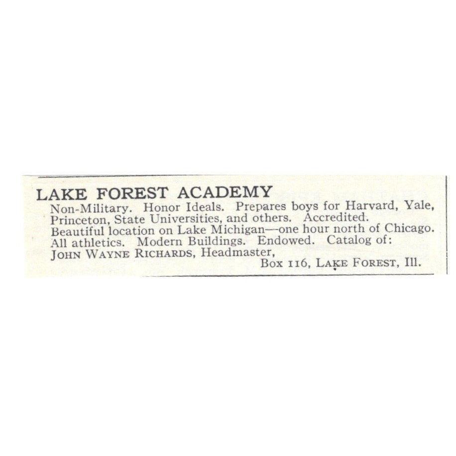 Lake Forest Academy John Wayne Richards IL 1924 Magazine Ad AD8-O8