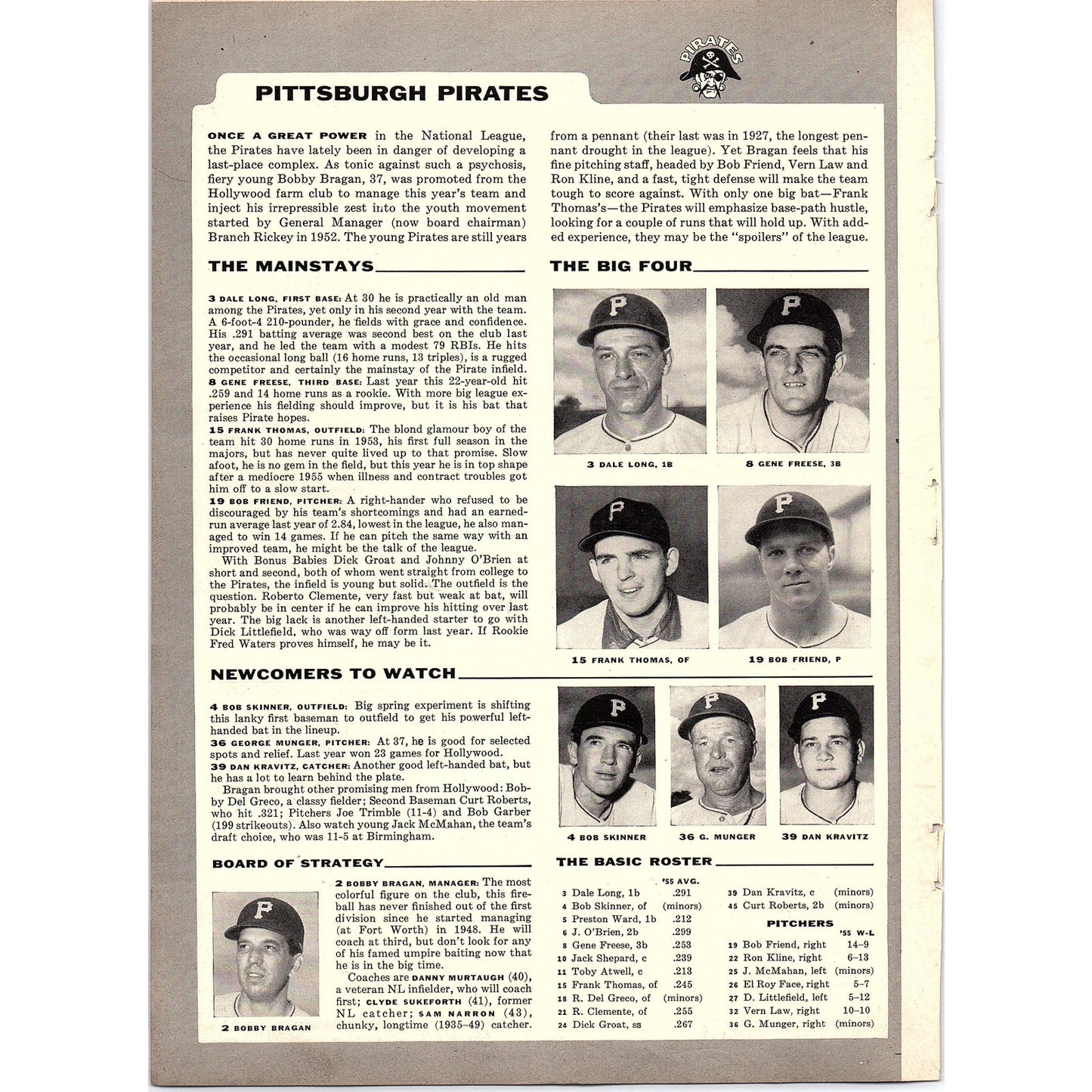St. Louis Cardinals, Pittsburgh Pirates Baseball Team Preview 1956 Article AG7-6