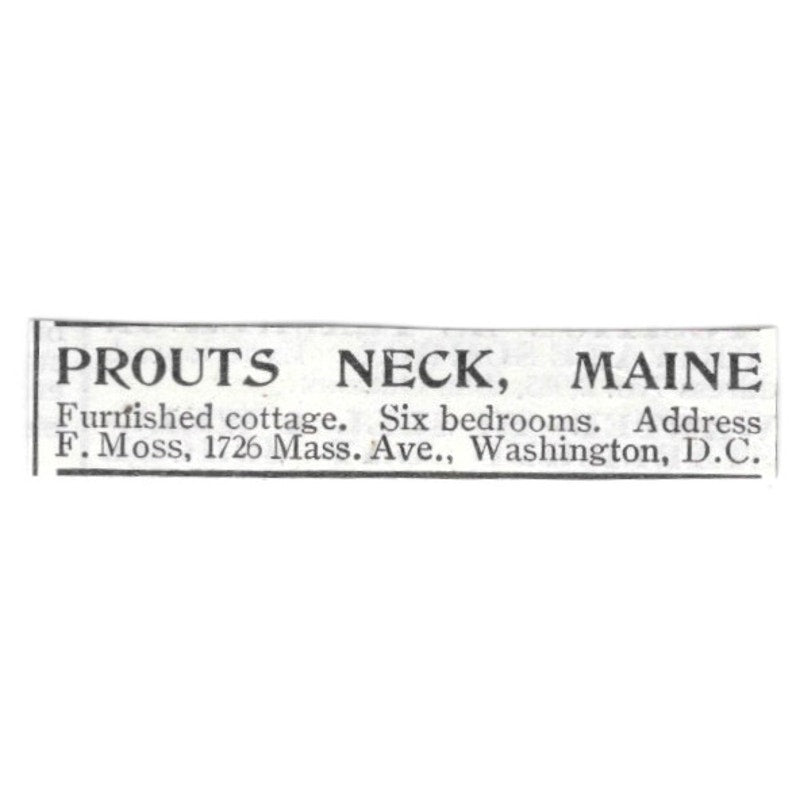 Prouts Neck Maine Six Bedroom Cottage F. Moss 1903 Ad AF8-S45