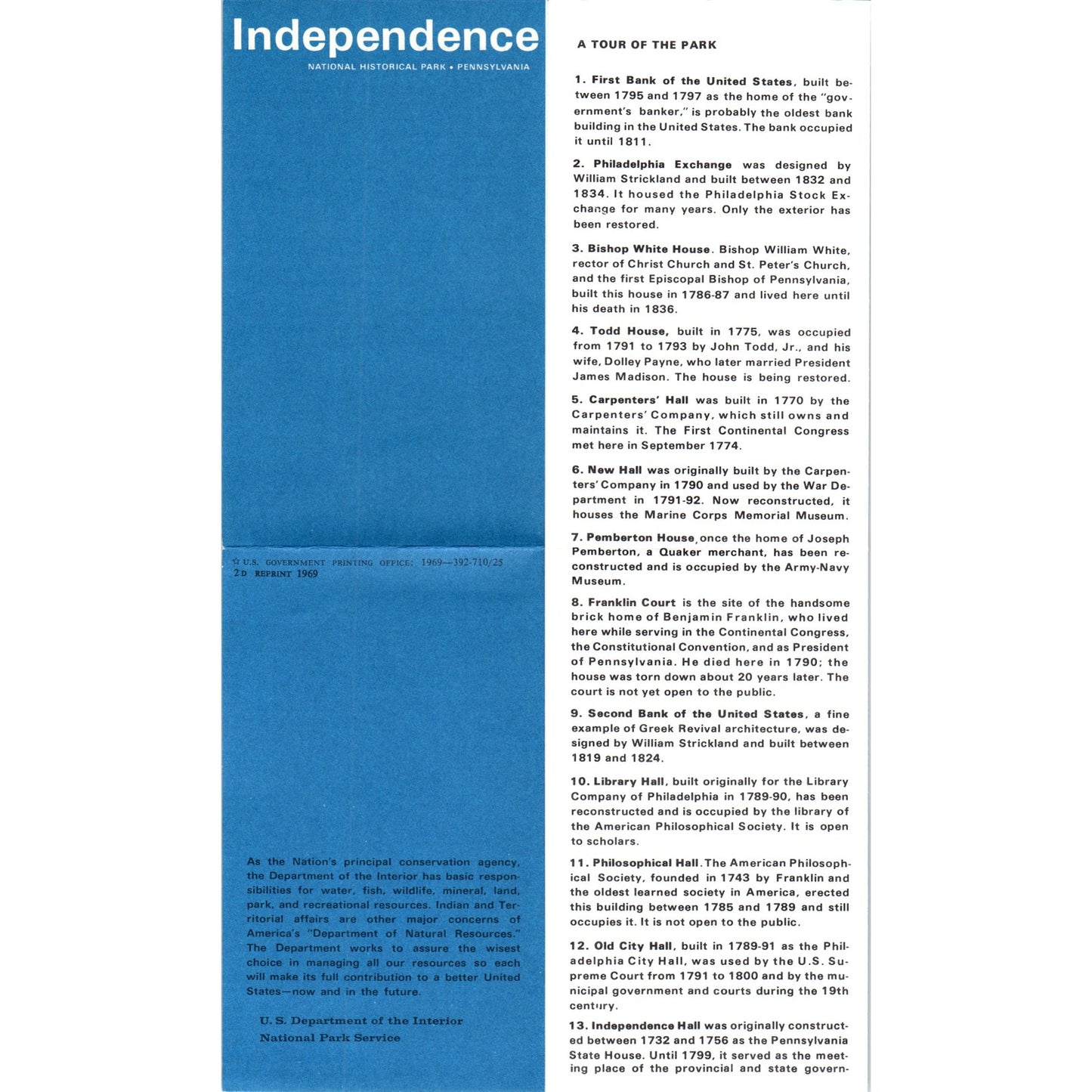 1970s Independence National Historical Park PA Fold Out Map and Brochure TF4-BB