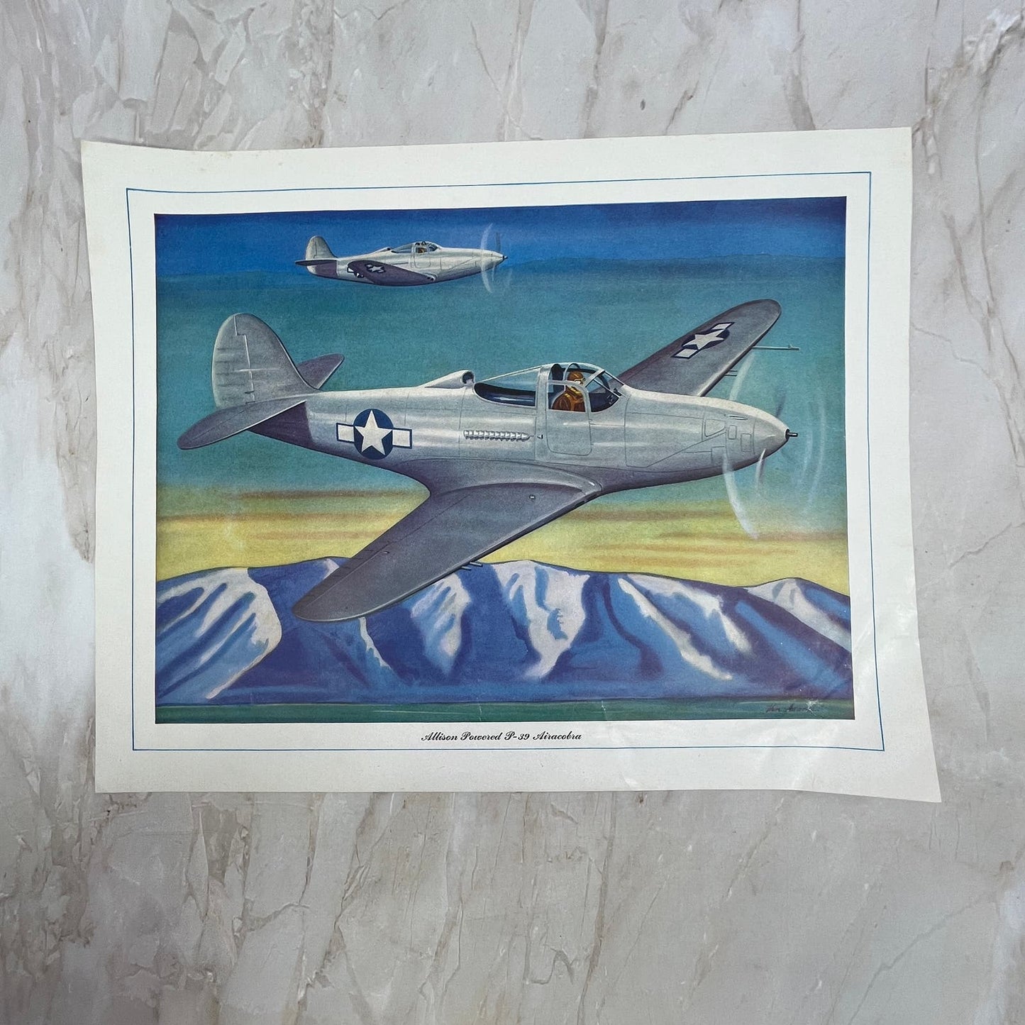 Allison Powered P-39 Airacobra Vintage Print 10.5x13 FL6-4