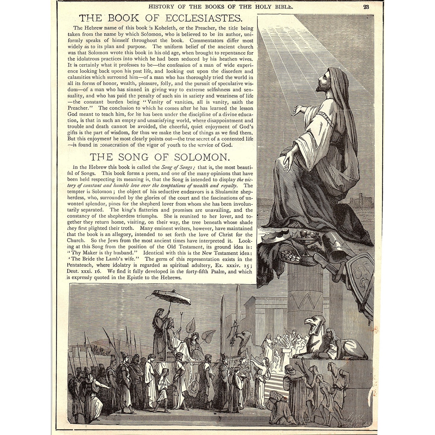 The Books of Isaiah, Ecclesiastes, and Solomon 1892 Bible Engraving SAG4-9