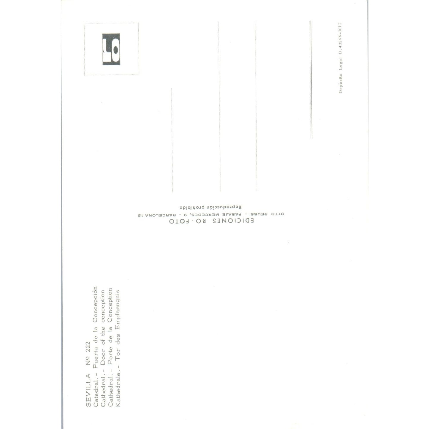 Sevilla Catedral Puerta De La Concepción Vintage Postcard PD1