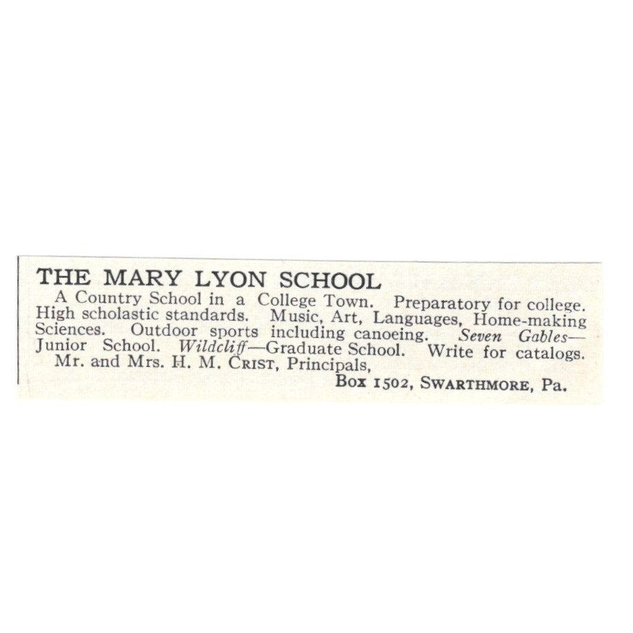 The Mary Lyon School H.M. Crist Swarthmore PA 1924 Magazine Ad AD8-O8