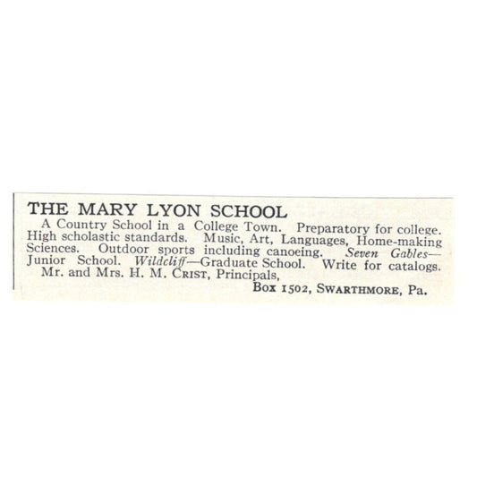 The Mary Lyon School H.M. Crist Swarthmore PA 1924 Magazine Ad AD8-O8