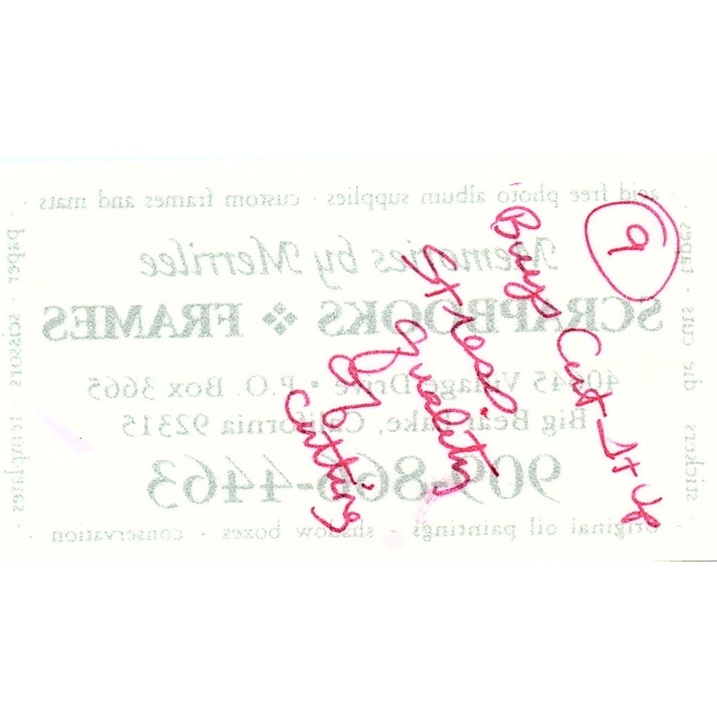 Memories by Merrilee Big Bear Lake CA Vintage Business Card SC9-B10