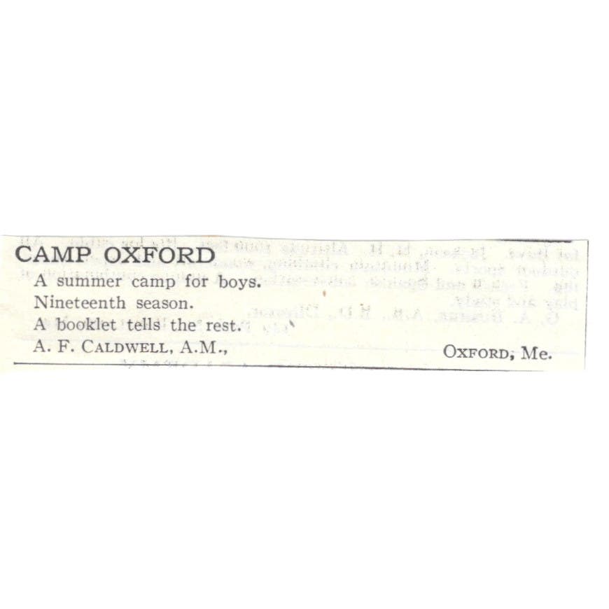 Camp Oxford A.F Caldwell Oxford ME c1918 Original Magazine Advertisement AE5-SA4