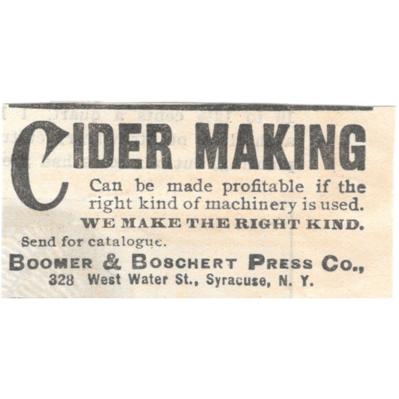 Boomer & Boschert Press Co Cider Making Syracuse NY 1905 Magazine Ad AF1-NES1