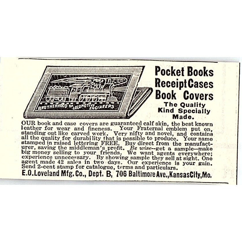 E.O. Loveland Mfg Co Kansas City MO Pooket Books 1914 Original Ad AF3-Q4