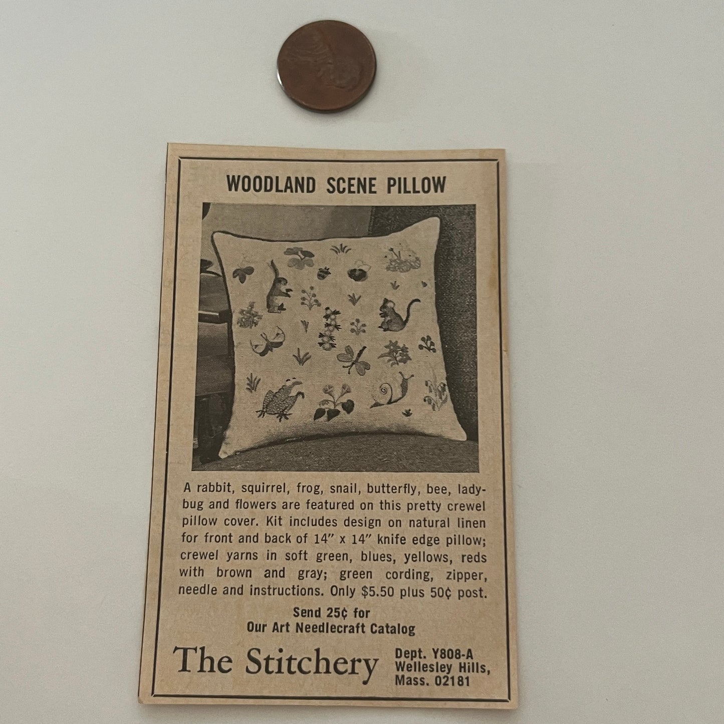 The Stitchery Woodland Scene Pillow Wellesley Hills MA 1971 Magazine Ad SAG4-M2