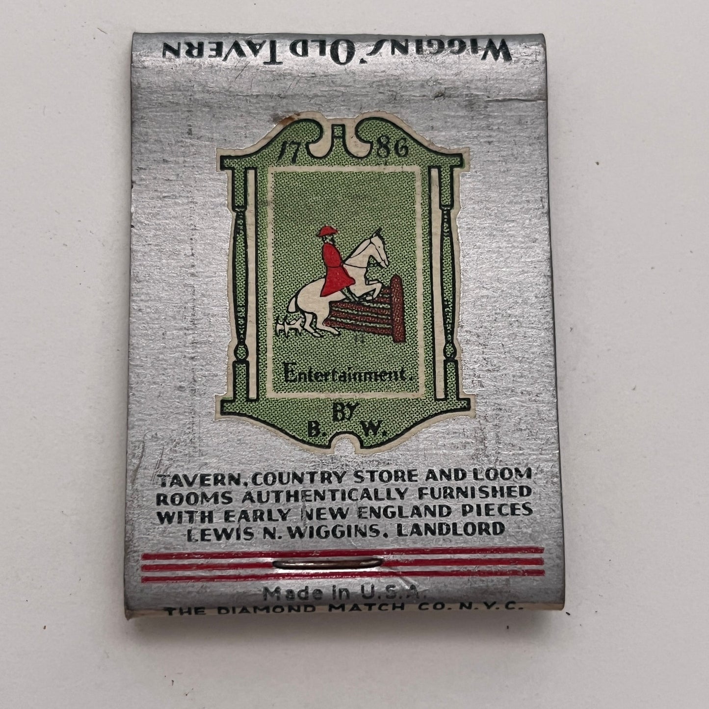 Wiggins Old Tavern Hotel Northampton MA Vintage Matchbook Cover TB8-MB-1
