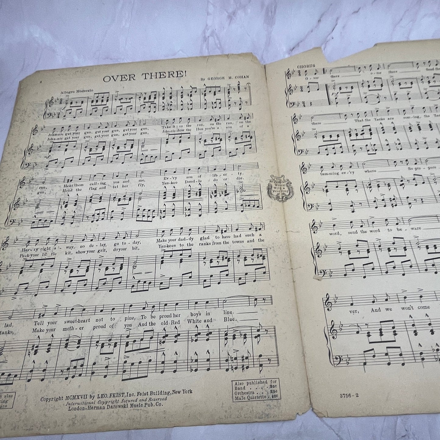 Over There Wm J Reilly USN USS Michigan George M Cohan WWI 1917 Sheet Music V16