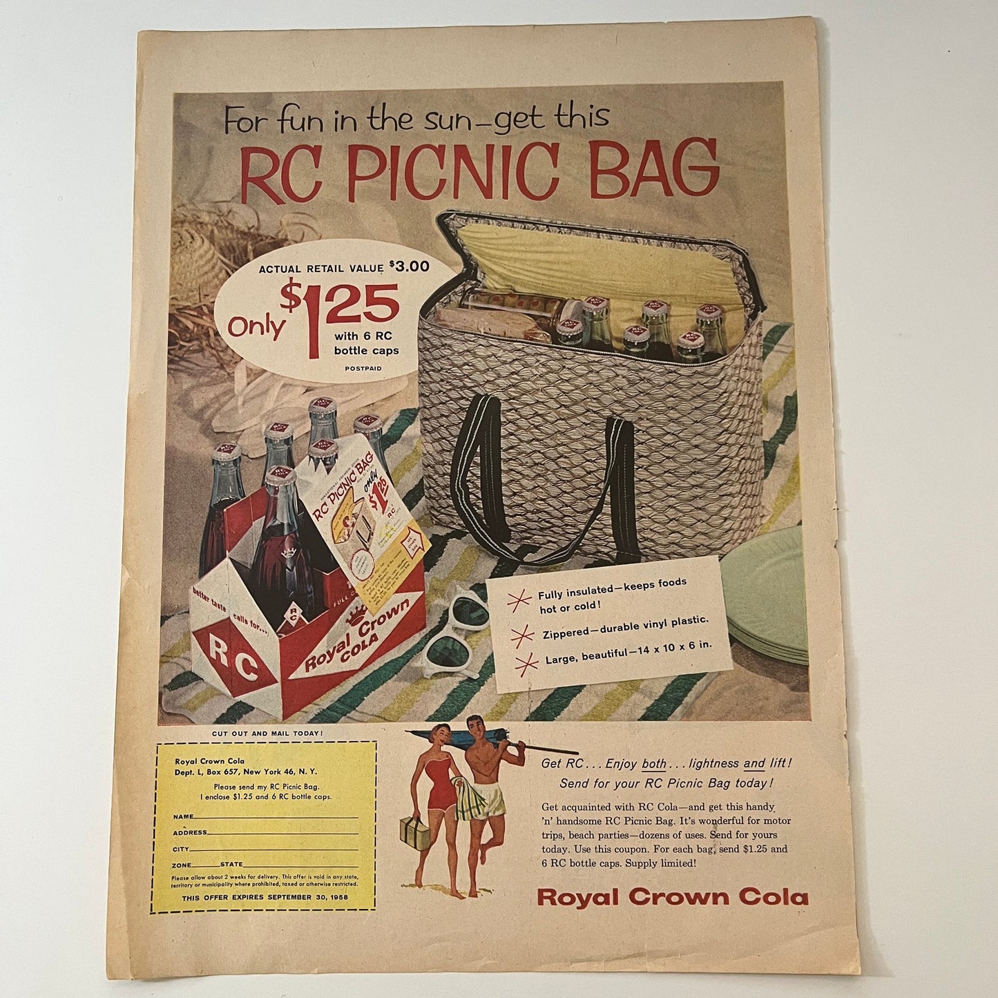 1958 Royal Crown RC Cola - RC Picnic Bag Offer Advertisement V1-8