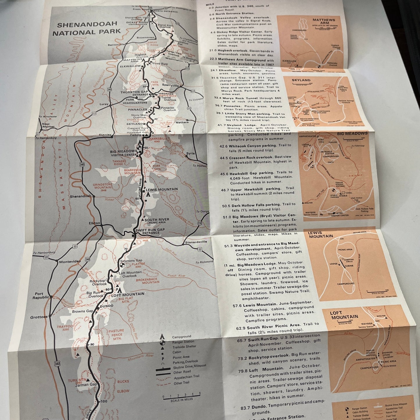 Shenandoah National Park VA Fold Out Map Vintage 1960s Travel Brochure SAI1-2
