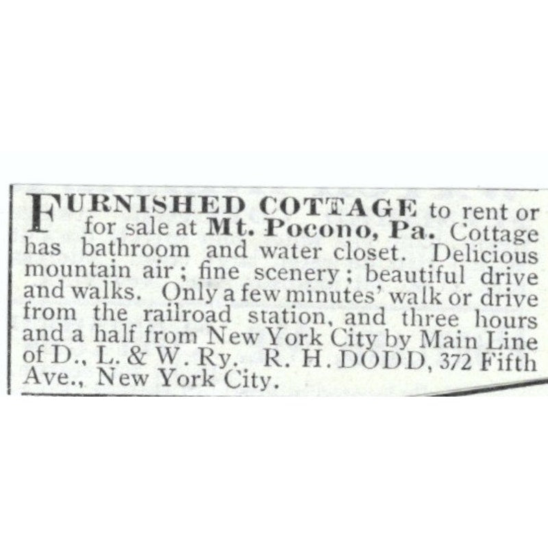 Mt. Pocono PA Furnished Cottage R.H. Dodd NY 1903 Magazine Ad AF7-SS2