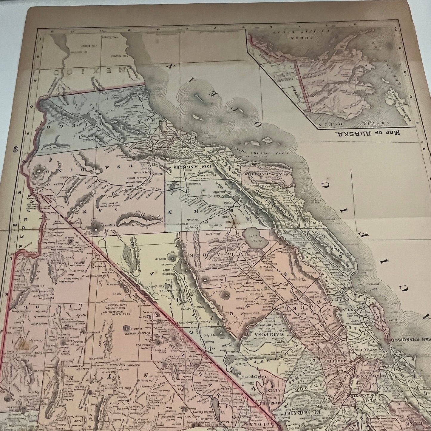 Texas, California & Nevada Fold Out 1894 Map Engraving V1-6