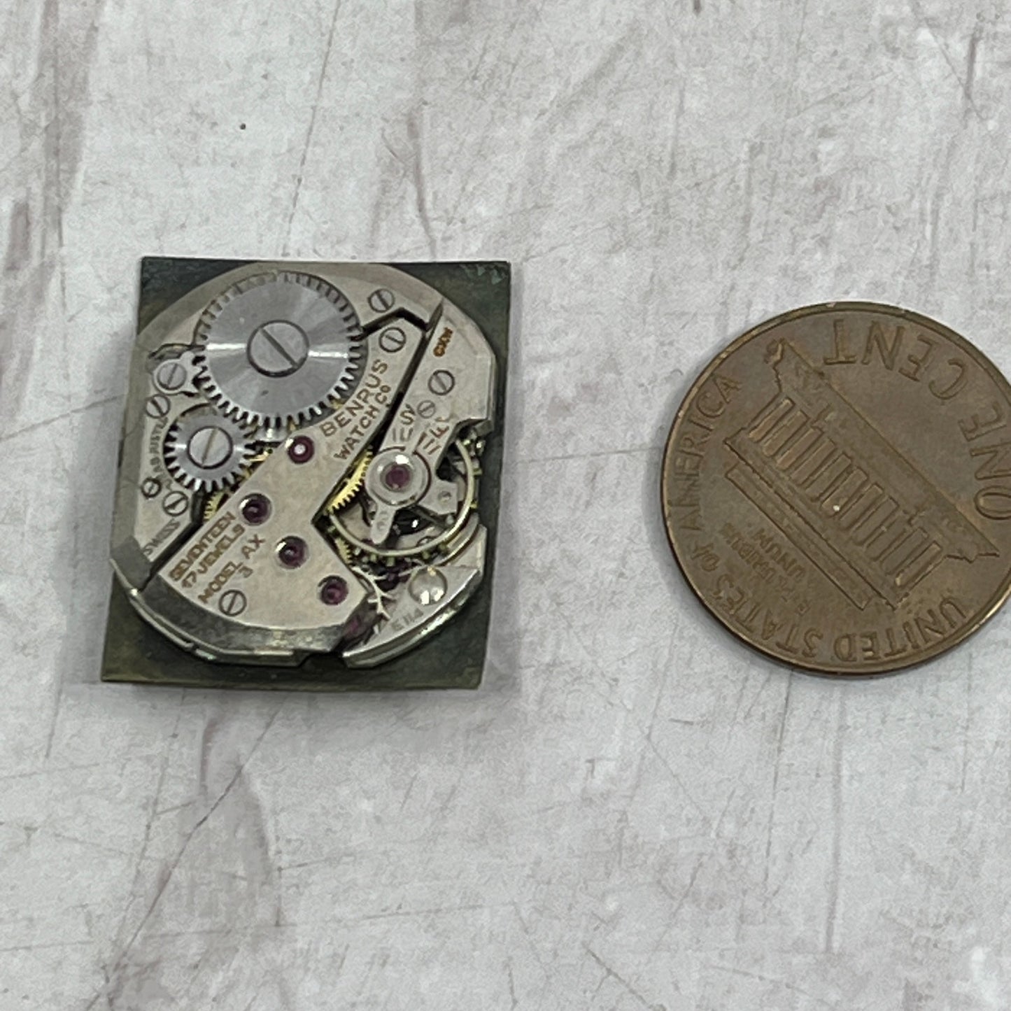 Vintage Benrus Watch Movement & Dial Model AX3 17 Jewel Repairs Parts SE5
