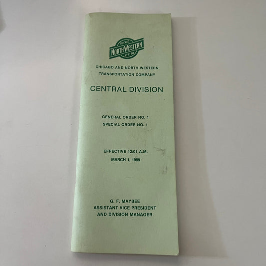 1989 Chicago Northwestern Central Division Railroad General Orders Booklet TK3