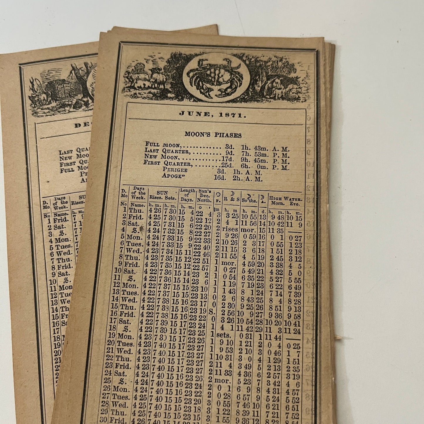 1871 Calendar 12 Pages 1871 Boston Almanac Clipping SAI2-H3