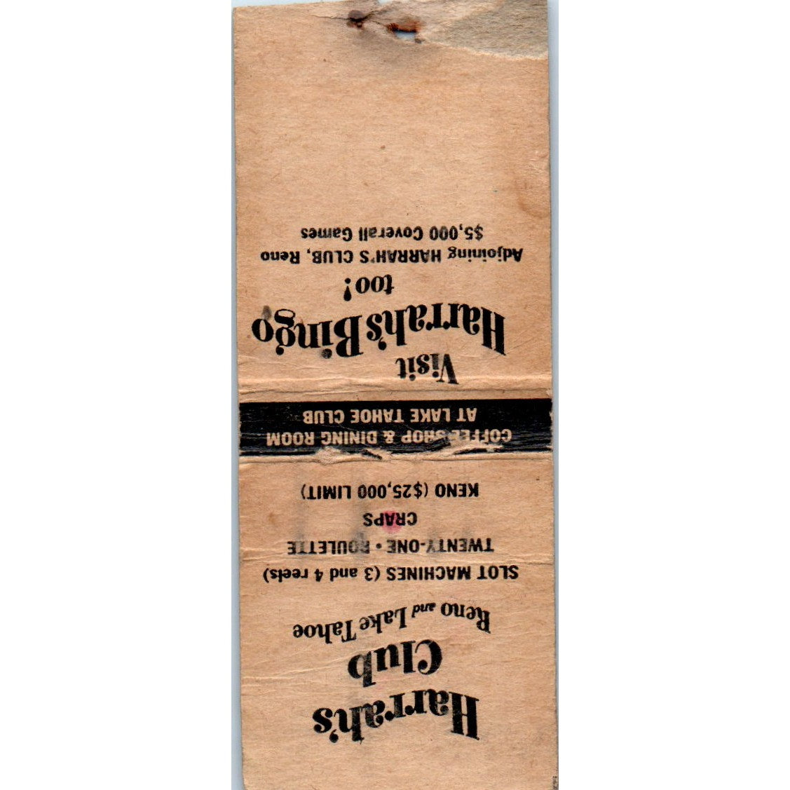 Harrah's Club Genie Flying Carpet Lake Tahoe Reno Vintage Matchbook Cover SD4-Y5