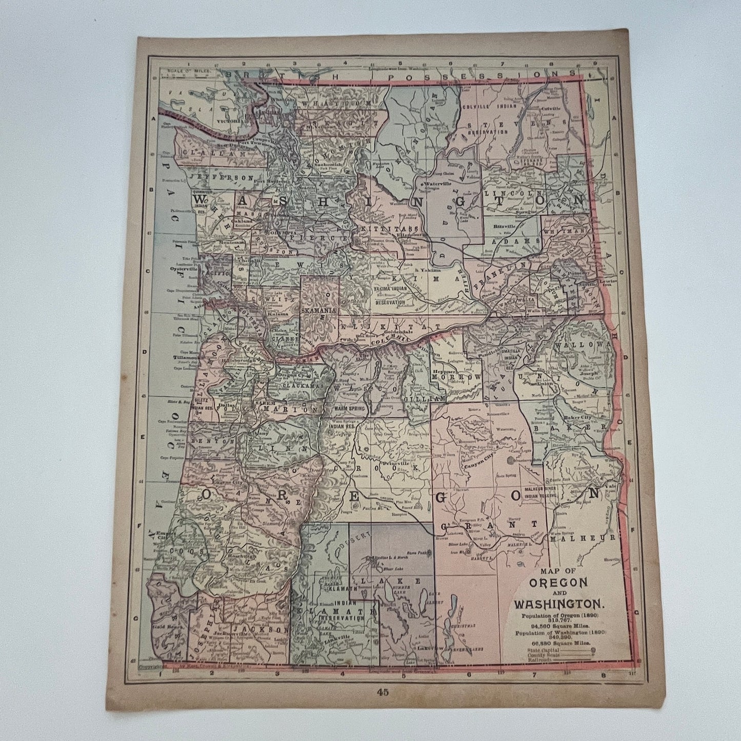 Map of Arizona, Utah, Oregon, and Washington 1894 Map SV1-6