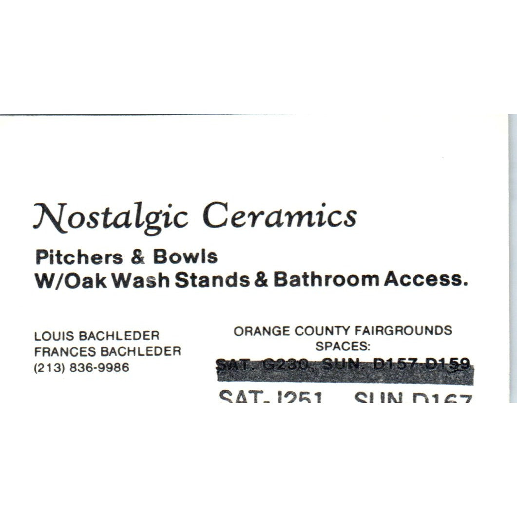 Nostalgic Ceramics Louis & Frances Bachleder Orange County Business Card SD8-B4