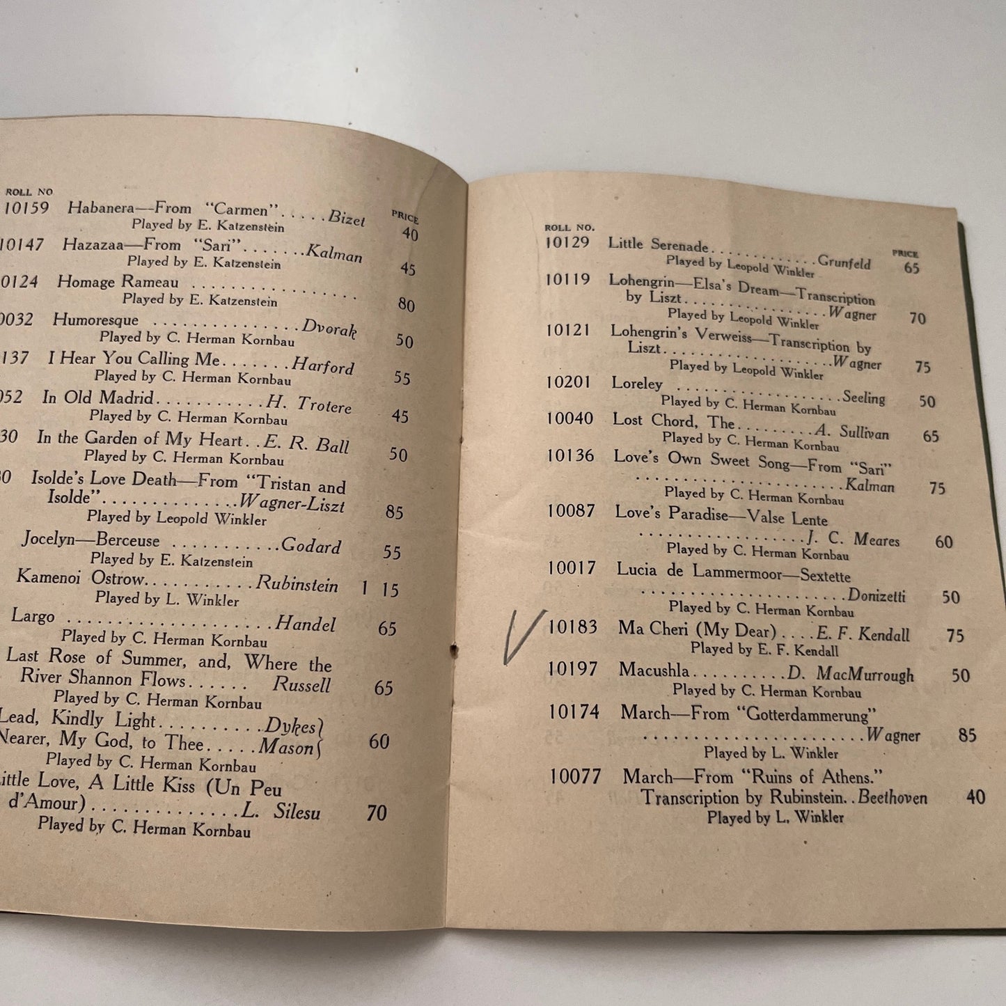 1915 Connorized 88 Hand Played Rolls Catalog Booklet Leopold Winkler H4-3