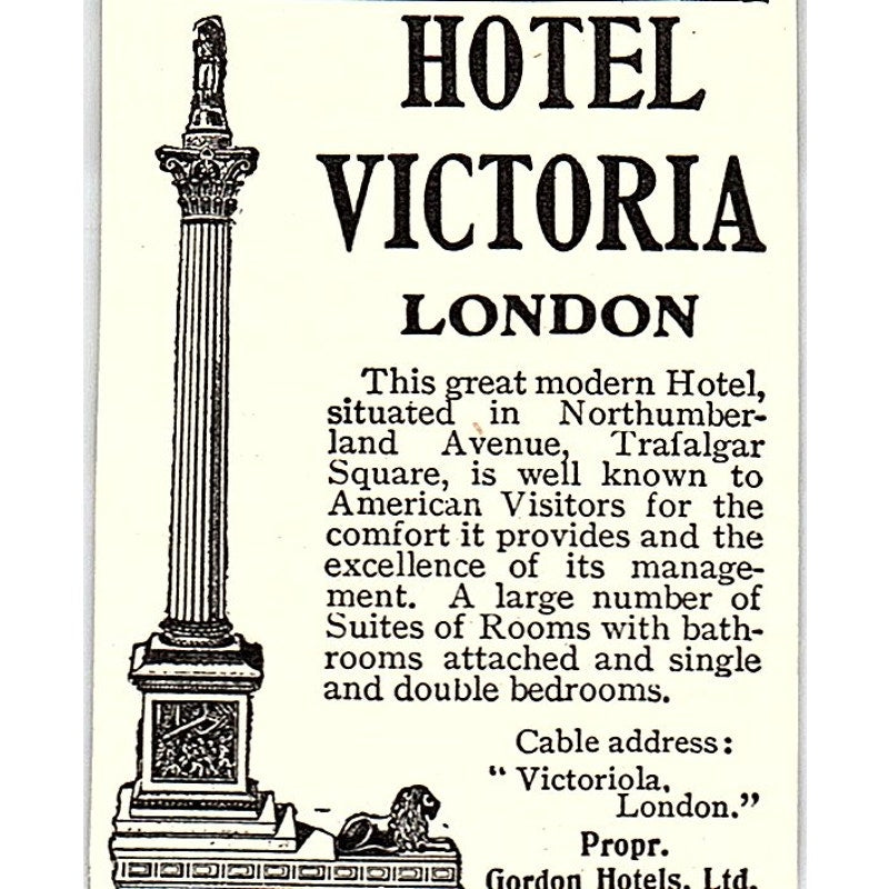 Hotel Victoria London Propr. Gordon Hotels Ltd 1903 Ad AF8-S27