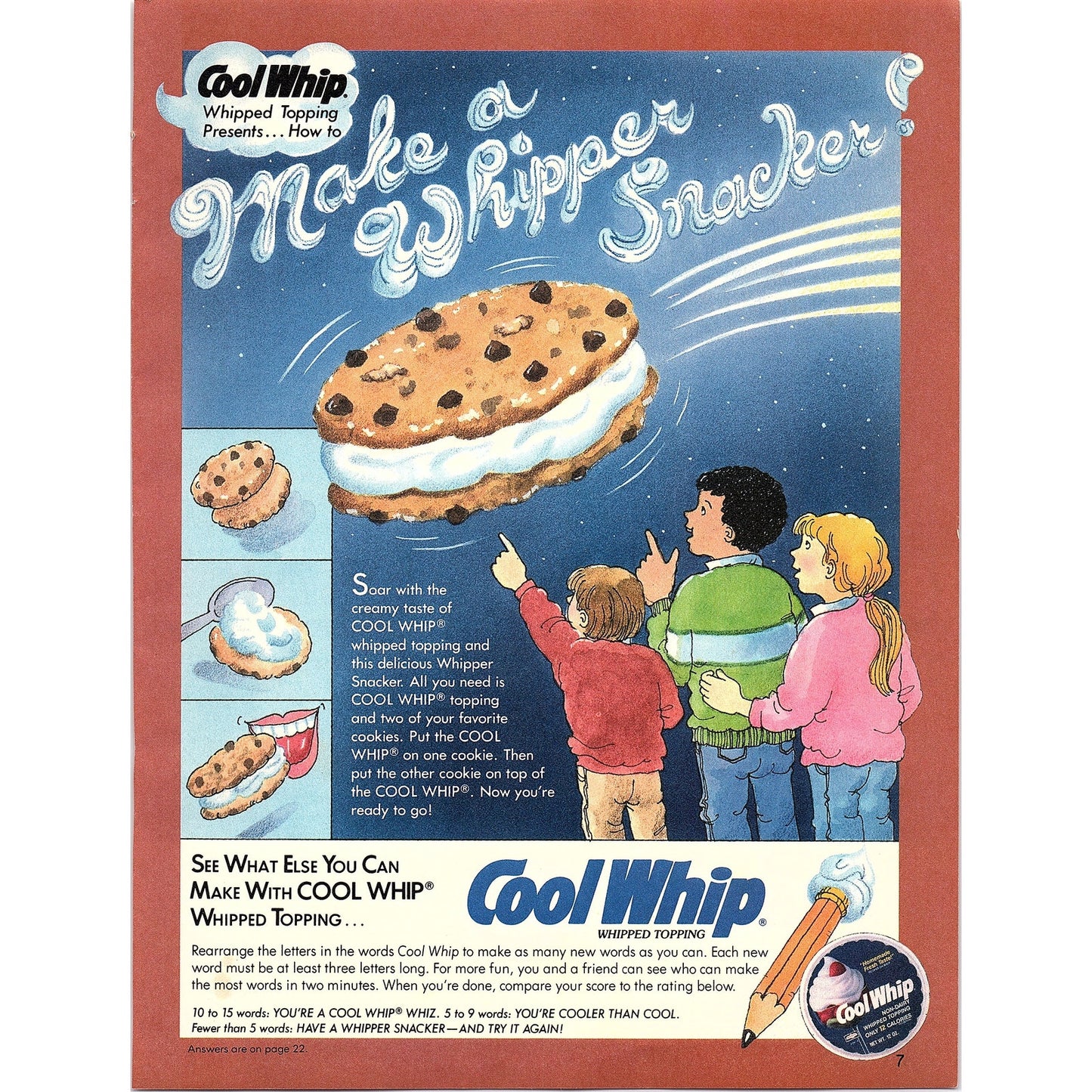 Tang - Mouthing Off & Winning Big, Cool Whip Whipper Snacker 1989 Ad AF3-1