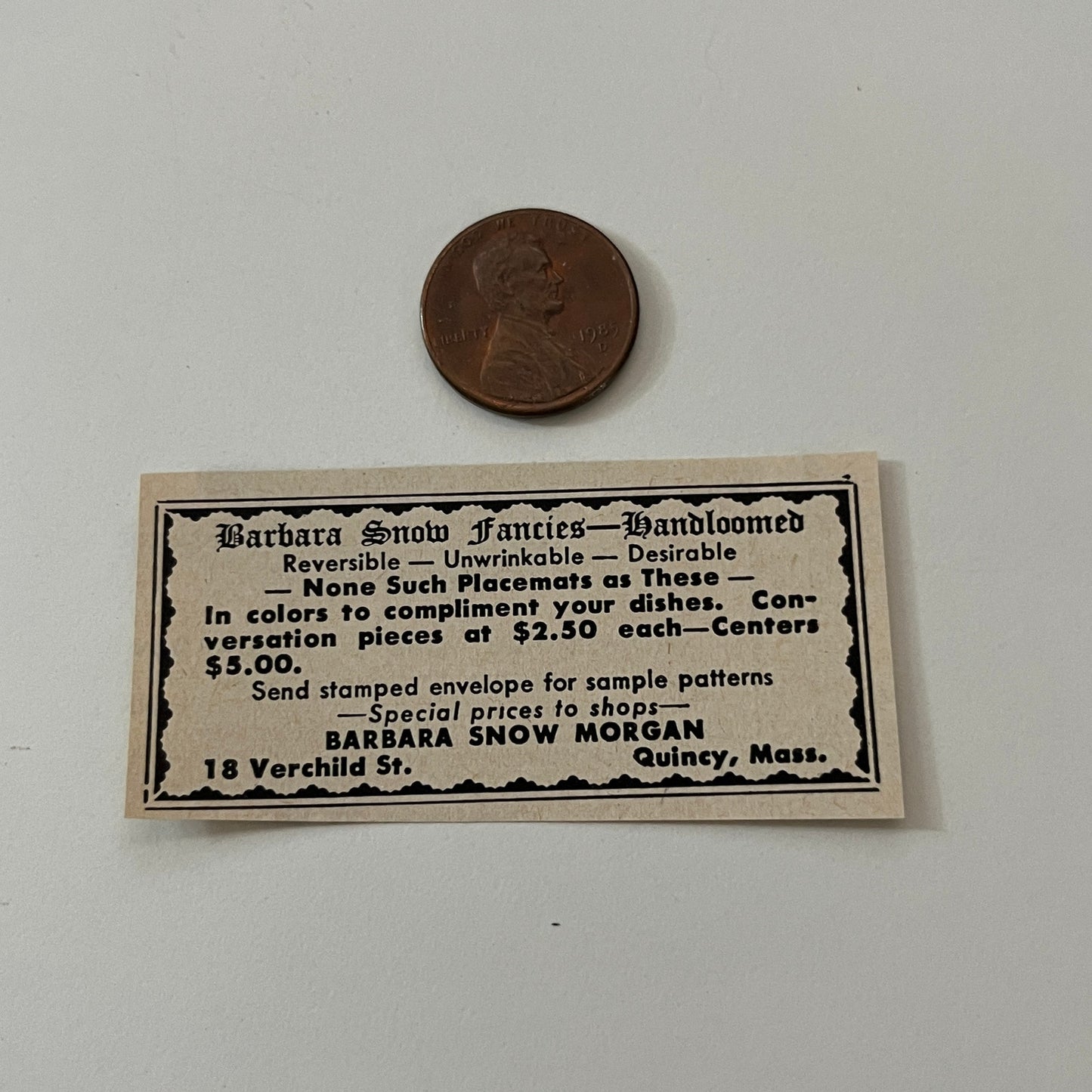 Barbara Snow Fancies Barbara Morgan Quincy MA 1952 Yankee Magazine Ad SAG5-S2