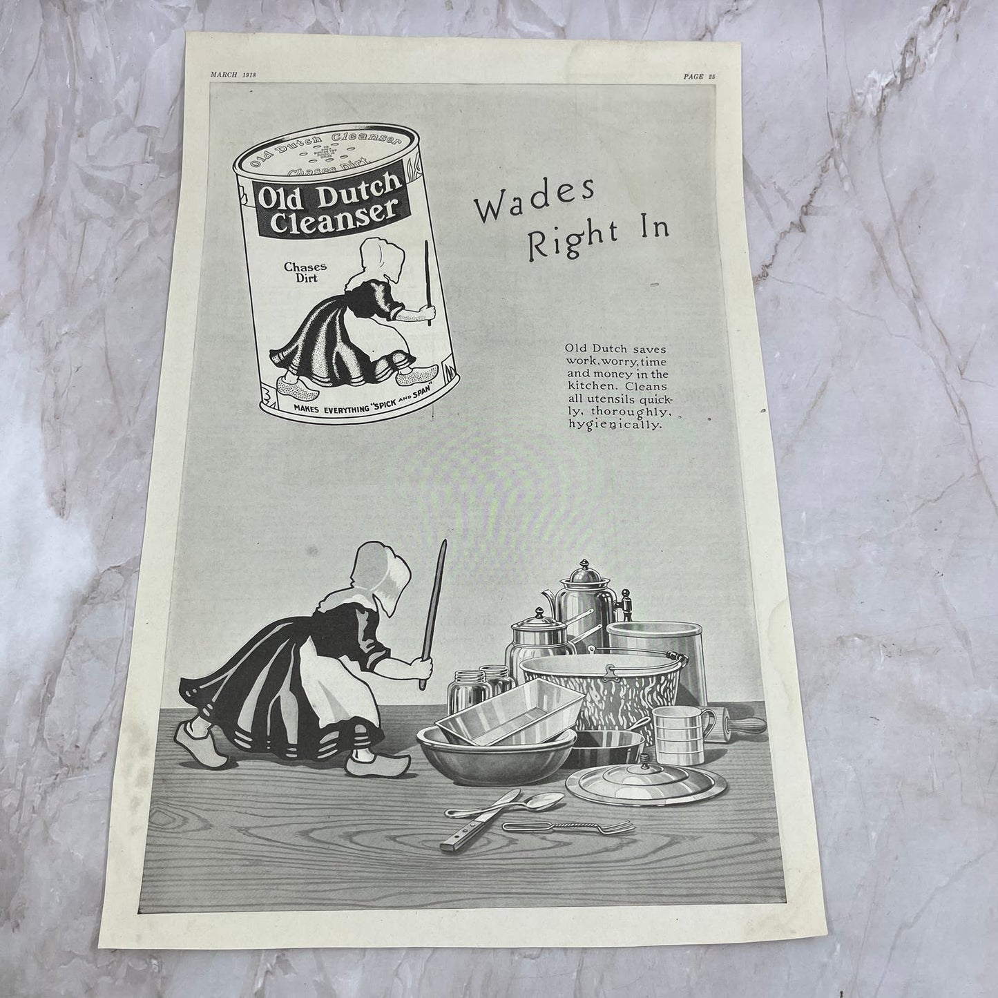 Old Dutch Cleanser Wades Right In 1918 Magazine Ad FL6-10