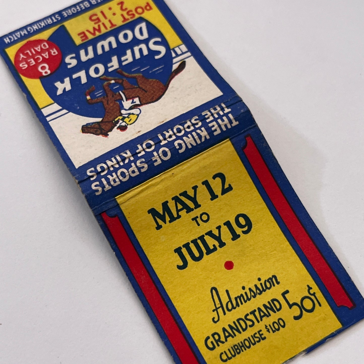 Suffolk Downs Horse Racing Vintage Matchbook Cover TB8-MB-11