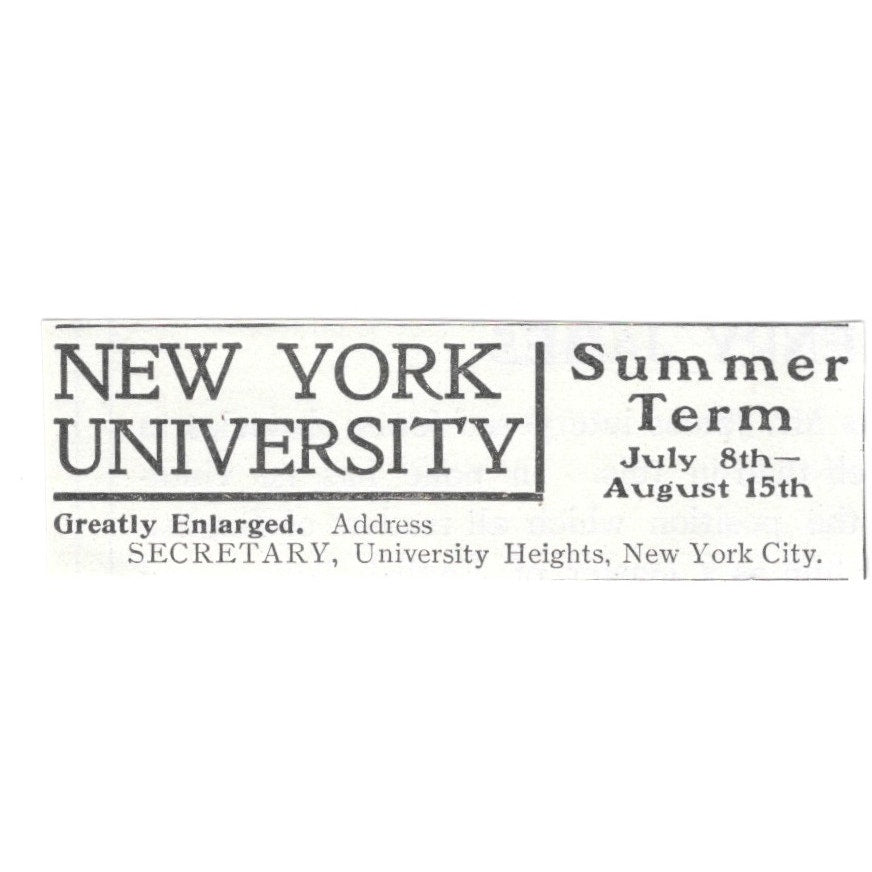 New York University 1903 Summer Term University Heights NYC 1903 Ad AF8-S33